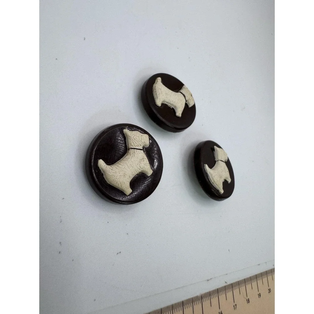 Vintage SCOTTIE DOG Metal And Celluloid Buttons  Set Of 3